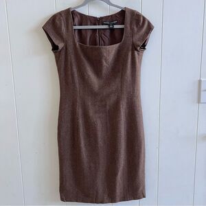 RALPH LAUREN Black Label Brown Herringbone Lambswool Sheath Dress